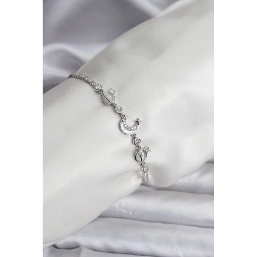 BFS Charmlı Model Zirkon Taşlı Gümüş Renk Su Yolu Kadın Bileklik