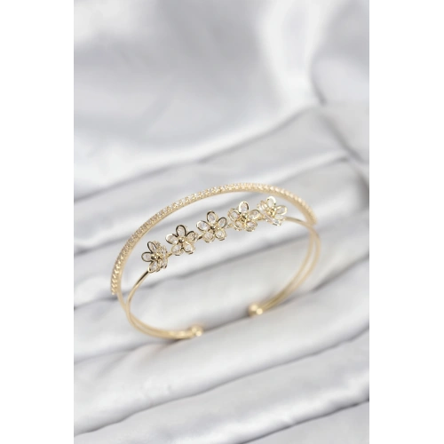 BFS Çiçek Model Pirinç Gold Renk Kadın Bileklik