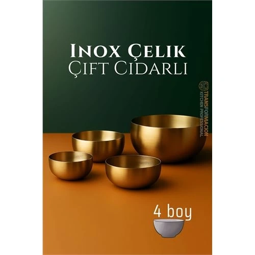BFS Çift Cidarlı Kase - Inox Çelik 4 LÜ Kase Seti Kase