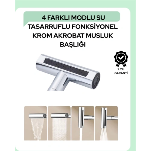 BFS Çok Fonksiyonlu Musluk Başlığı | 4 Su Modu | Geniş Uyumlu Adaptör Seti | Mutfak ve Banyo Uyumlu