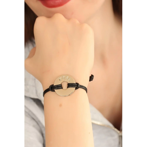 BFS COOL (Havalı) Siyah Deri İpli Unisex Mood Bileklik