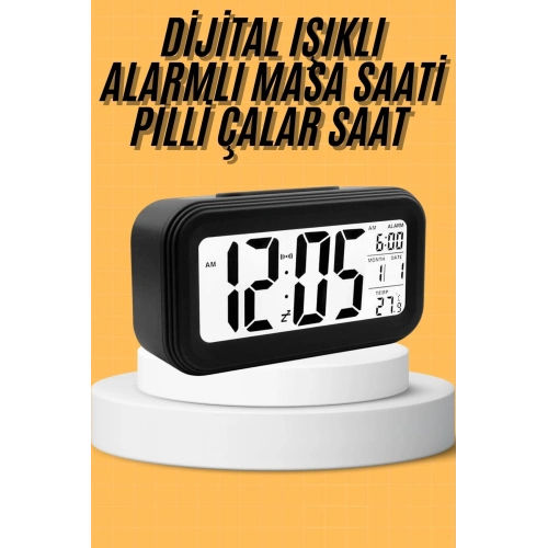BFS Dijital Masa Saati Takvim Çalar Saat Alarmlı Işıklı Led Ekran Pilli