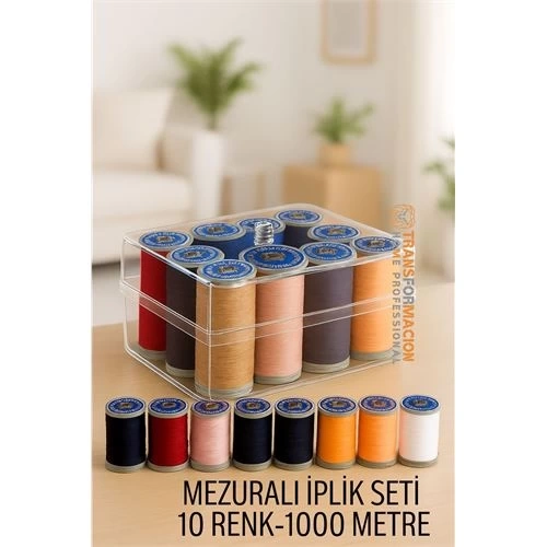 BFS Dikiş İpliği Seti - 10 Renk 1000 Mt Kutulu Mezuralı Dikiş Seti