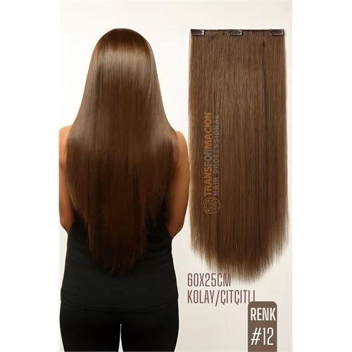 BFS Doğal Görünümlü Düz Siyah Sentetik Kaynak Saç – RENK KOD:#12 Kolay Tak Çıkar, Işıltılı Etki!