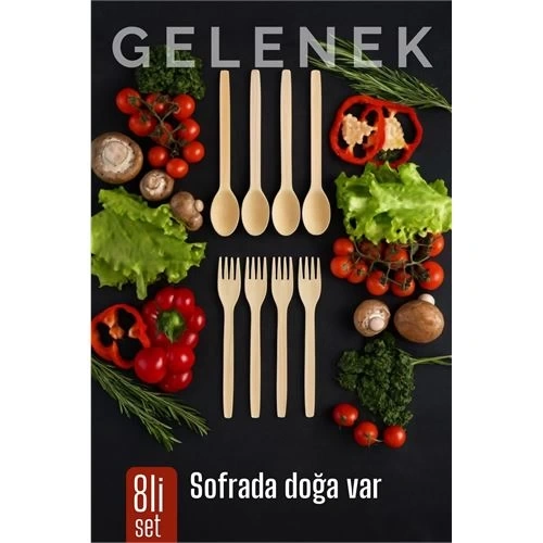 BFS Doğal Gürgen Ağacı Kaşık & Çatal Seti – 8’li, 27 cm Kaşık / 25 cm Çatal