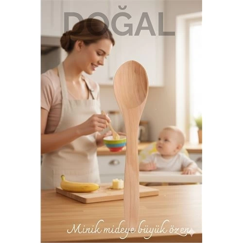 BFS Doğal Gürgen Bebek Mama ve Hazırlık Kaşığı – 13 cm, Mini Boy, Şık ve Pratik