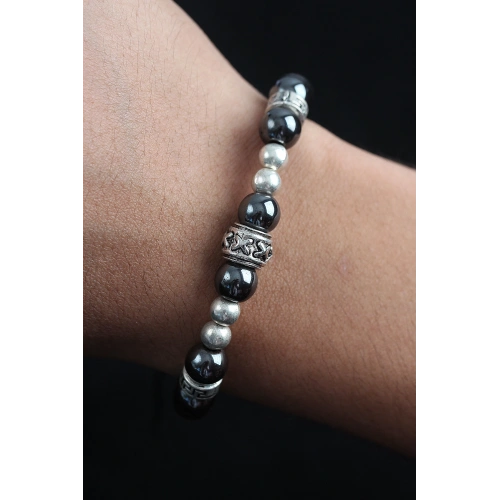 BFS Doğal Taş X Model Antrasit Renk Asansörlü Erkek Bileklik