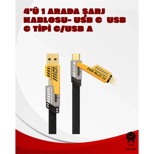 BFS Dönüştürülebilir 4 Başlıklı Hızlı Şarj Kablosu – 1.2m, 65W, Dayanıklı ve Esnek Tasarım