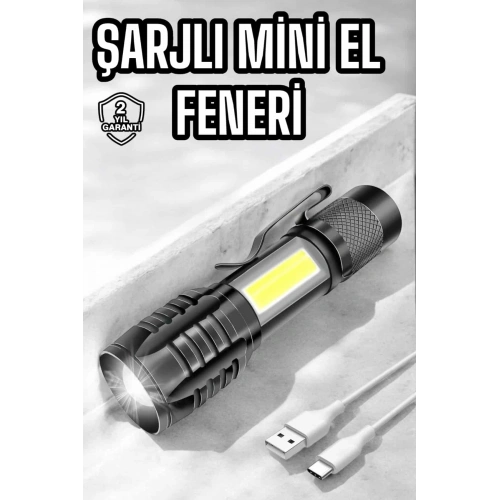 BFS El Feneri Led USB Şarjlı Zoom Mini Led Işık Acil Durum Feneri
