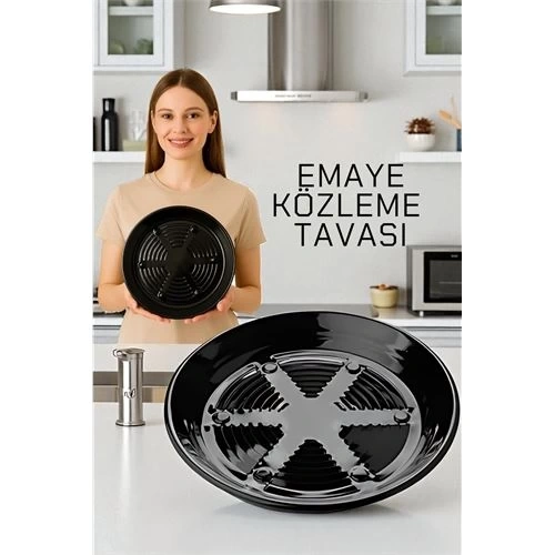 BFS  Emaye Közleme Tavası 31 cm - Fırına Uyumlu - Delikli Izgara Yüzeyli, Parlak Siyah