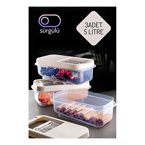 BFS  Erzak Bakliyat Saklama Kabı 3 lü Set 5 Lt Krem