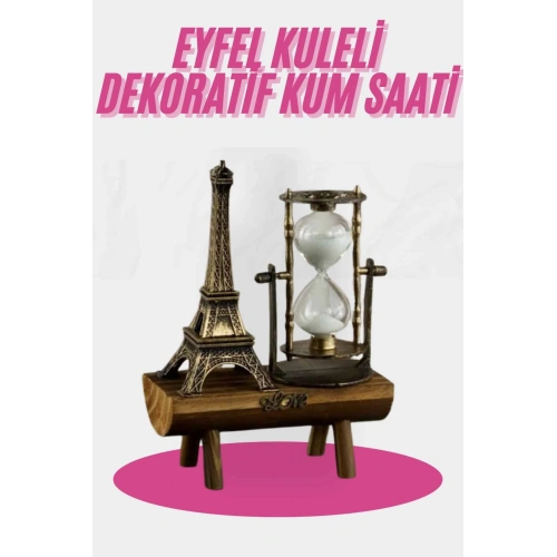 BFS Eyfel Kulesi Tasarımlı Kum Saati Kristalleştirilmiş Kum Saati Dekoratif Ahşap Görünümlü