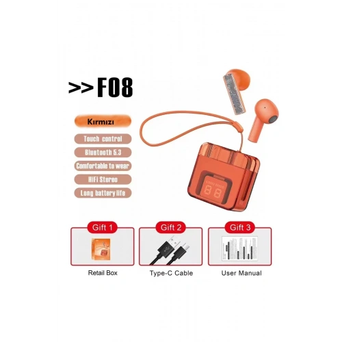 BFS  F08 Dijital Şarj Göstergeli TWS Bluetooth Kulaklık - Kırmızı