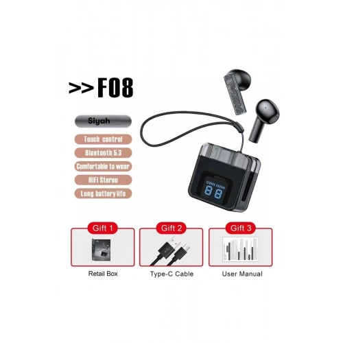 BFS  F08 Dijital Şarj Göstergeli TWS Bluetooth Kulaklık - Siyah