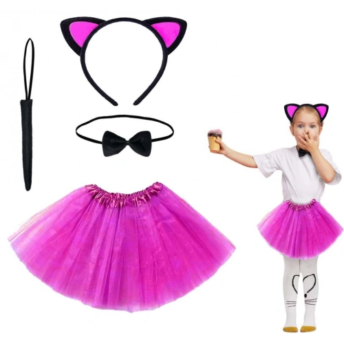 BFS  Fuşya Renk Etekli Kedi Kostüm Seti (Tütü, Taç, Papyon, Kuyruk)