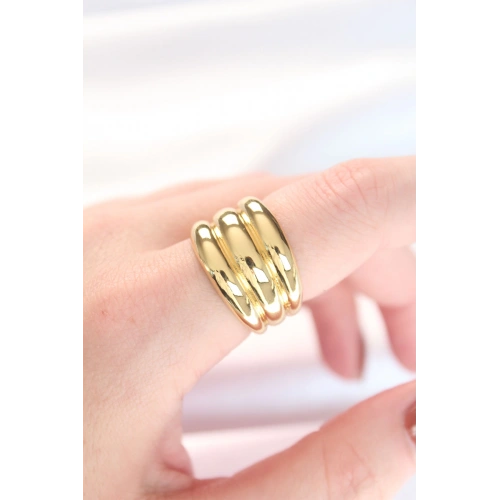 BFS Gold Renk Ayarlanabilir Çizgili Bombe Yüzük