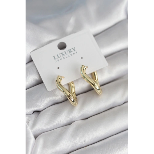 BFS Gold Renk Eğik Halka Model Pirinç Kadın Küpe