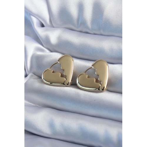 BFS Gold Renk Kırık Kalp Model Pirinç Kadın Küpe