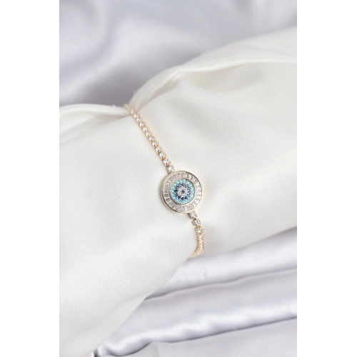 BFS Gold Renk Nazar Model Zirkon Taşlı Asansörlü Su Yolu Bileklik