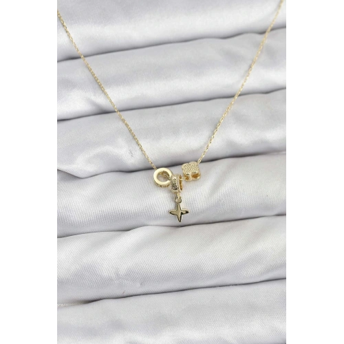 BFS Gold Renk Pirinç Minimal Charmlı Kadın Kolye