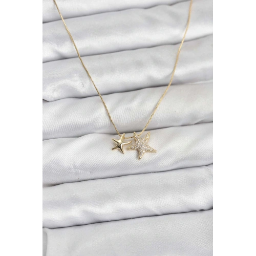 BFS Gold Renk Pirinç Minimal Yıldız Model Kadın Kolye