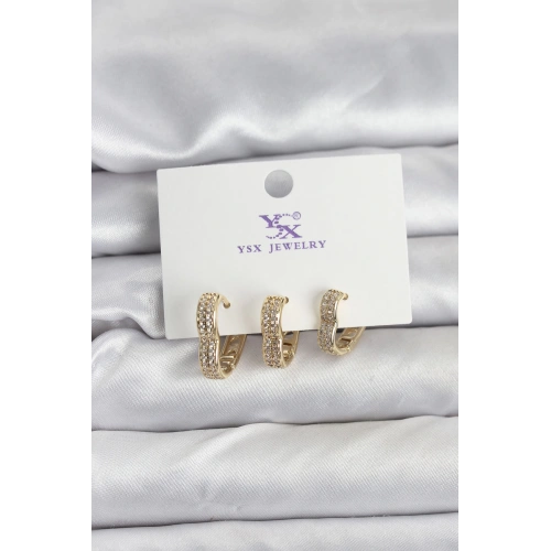 BFS Gold Renk Pirinç Zirkon Taşlı Kalpli Kadın Küpe