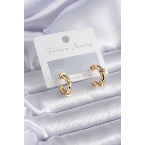 BFS Gold Renk Zirkon Taş Detay Halka Model Pirinç Kadın Küpe