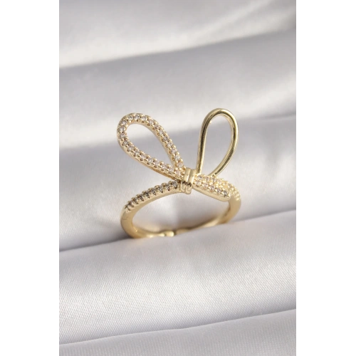 BFS Gold Renk Zirkon Taşlı Düğüm Model Kadın Yüzük