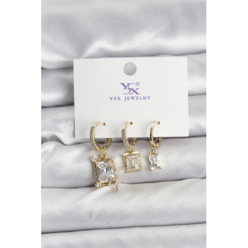 BFS Gold Renk Zirkon Taşlı Kadın Küpe