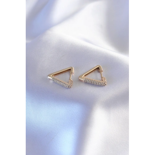 BFS Gold Renk Zirkon Taşlı Üçgen Model Kadın Küpe