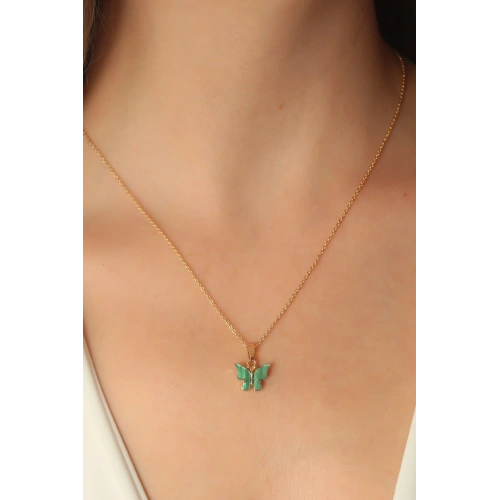 BFS Gold Yeşil Renk Kelebek Figür Kadın Kolye