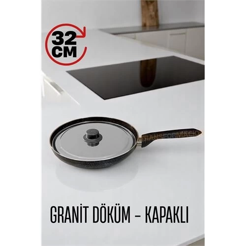BFS  Granit Döküm Tava Paslanmaz Çelik Kapaklı -Yapışmaz Taban 32 Cm