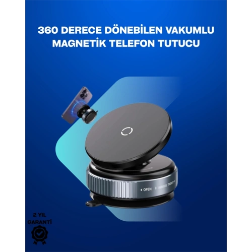 BFS Güçlü Manyetik Tutuşlu 360° Döner Araç Telefon Tutucu – Vakumlu Montajlı