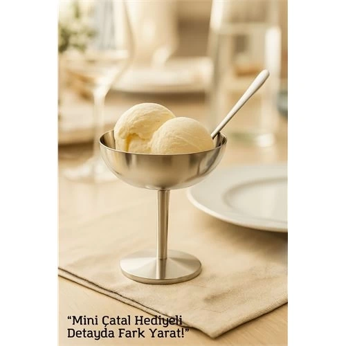 BFS  Gümüş Inox Çelik Ayaklı Dondurma ve Sunum Kasesi – Tatlı, Lokum ve Sunum Kabı