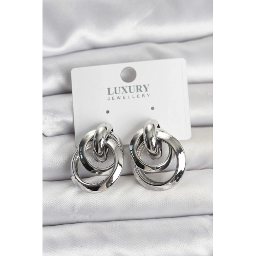 BFS Gümüş Renk Halka Model Pirinç Kadın Küpe