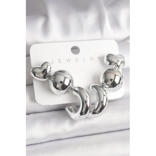 BFS Gümüş Renk Kalp Halka Figür CCB Plastik Kadın Küpe Seti