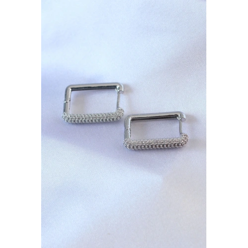 BFS Gümüş Renk Kare Model Zirkon Taşlı Pirinç Kadın Küpe