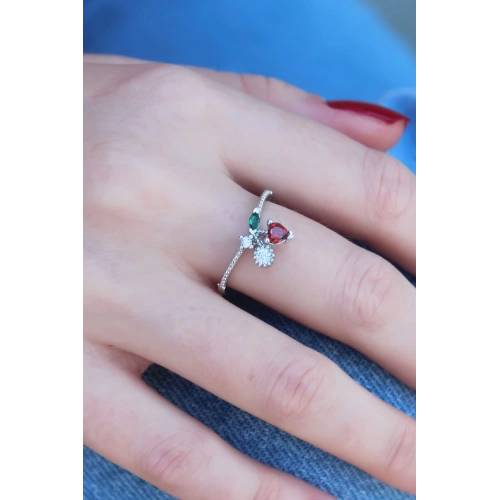 BFS Gümüş Renk Kiraz Model Zirkon Taşlı Kadın Yüzük