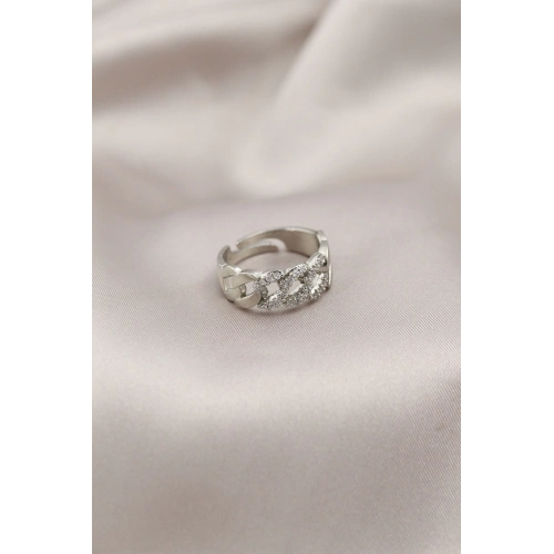 BFS Gümüş Renk Metal Zincir Model Taşlı Kadın Yüzük