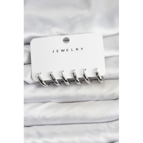 BFS Gümüş Renk Pirinç Halka Kadın Küpe Seti