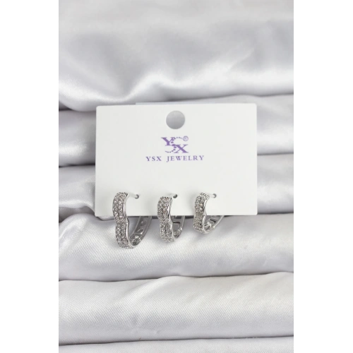 BFS Gümüş Renk Pirinç Zirkon Taşlı Kalpli Kadın Küpe