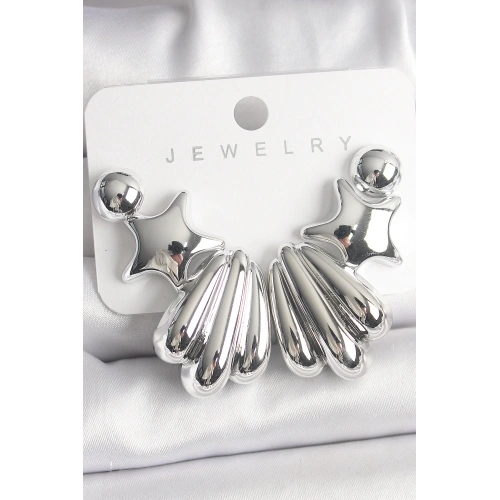 BFS Gümüş Renk Yıldız Deniz Kabuğu Model CCB Plastik Kadın Küpe Seti