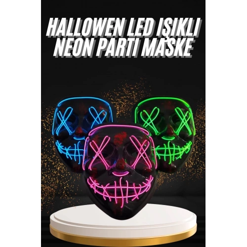 BFS Hallowen Parti Maskesi Neon Led Işıklı Maske 3 Modlu Cadılar Bayramı Maskesi