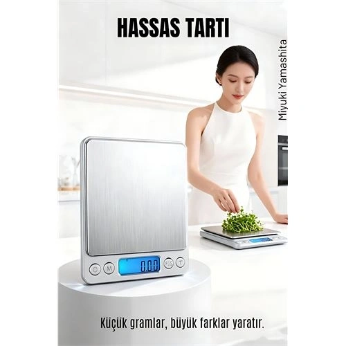 BFS Hassas Terazi 0.01g - 500g Dijital Mutfak ve Kuyumcu Tartısı -  Diyet Tartısı Çelik Yüzey
