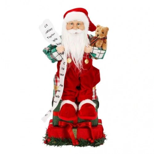 BFS Hediye Kutularının Üstünde Oturan Noel Baba Dekoratif Biblo 48 cm