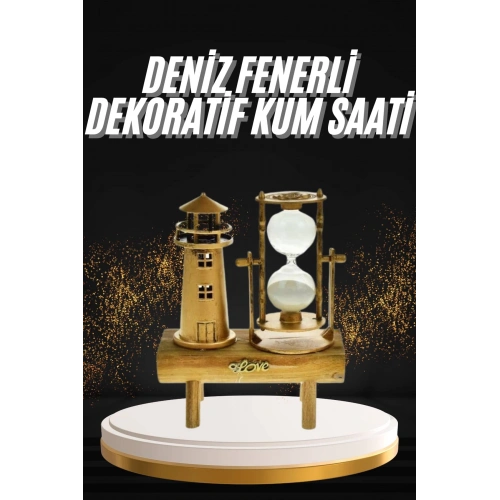 BFS Hediyelik Eşya Retro Deniz Fenerli Kum Saati Ahşap Görünümlü Dekoratif Eşya