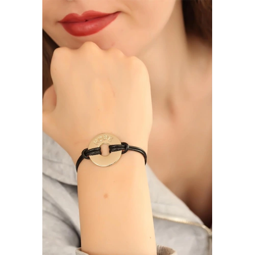 BFS HOPE (Umutlu) Siyah Deri İpli Unisex Mood Bileklik