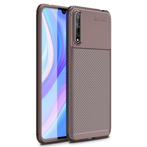 BFS  Huawei P Smart S Kılıf Auto Focus Karbon Kapak - Kahverengi