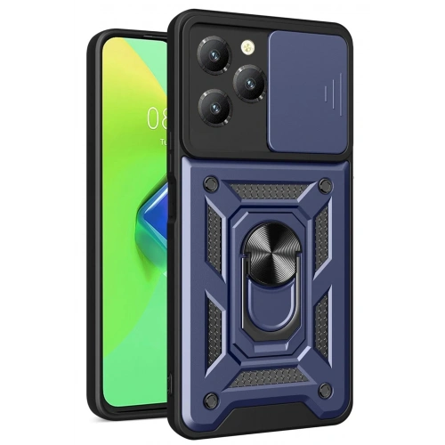 BFS  İnfinix Hot 40 Pro Kılıf Pars Lens Yüzüklü Silikon - Lacivert