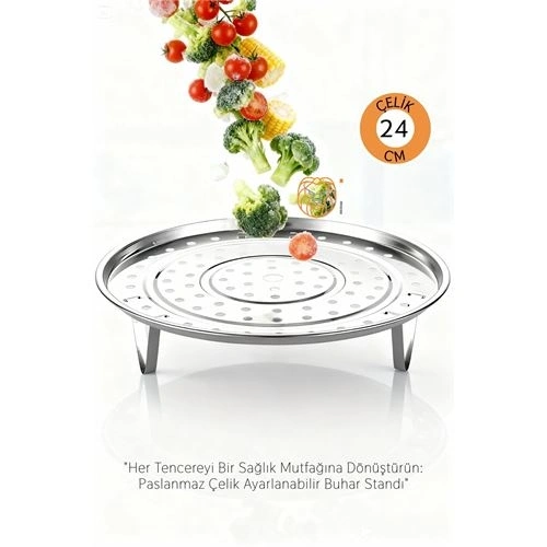 BFS Inox Çelik Ayaklı Buharlı Pişirme Aparatı - 24 cm Çok Amaçlı Tencere İçi Haşlama Standı